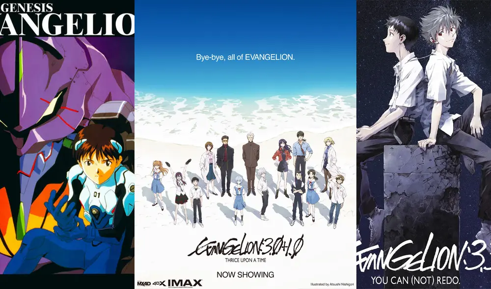 La guía completa para ver las 7 películas más la serie. Foto: composición / FilmAffinity / Evangelion Fandom / PosterLounge