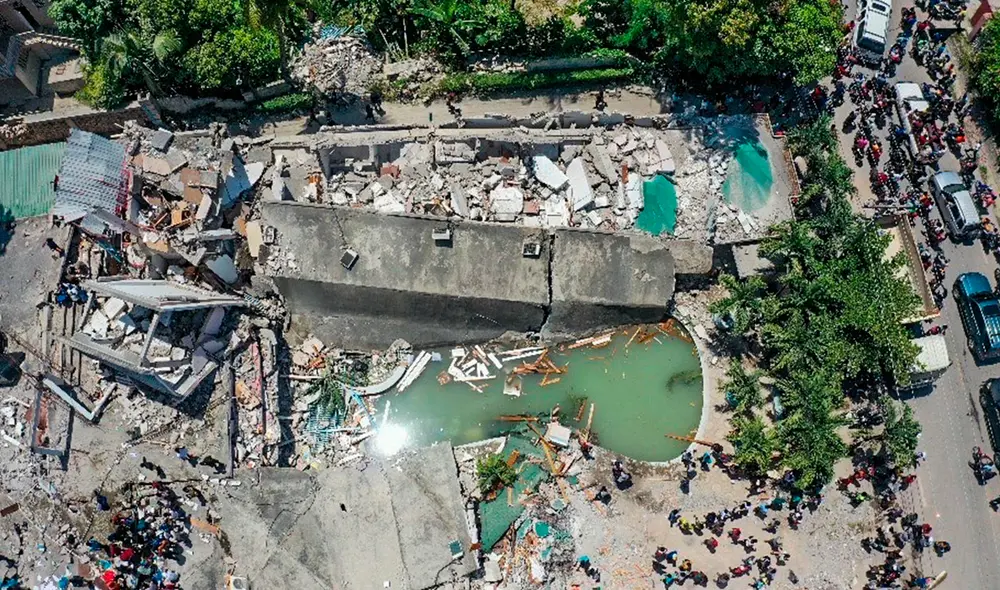 Fotografía desde un dron que muestra los efectos de un seísmo de magnitud 7,2 en Los Cayos (Haití). Foto: EFE Fotografía desde un dron que muestra los efectos de un seísmo de magnitud 7,2 en Los Cayos (Haití). Foto: EFE