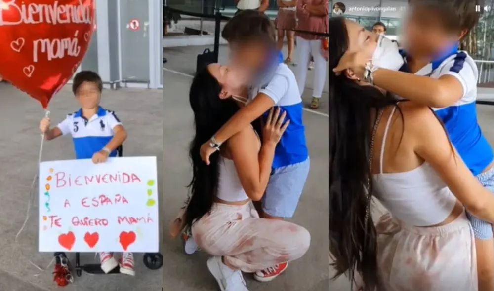 Sheyla Rojas corre a abrazar a Antoñito en el aeropuerto de Málaga. Foto: Antonio Pavón/ Instagram