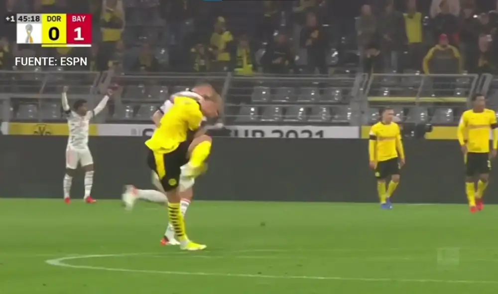 Erling Haaland reacciona frustrado tras el gol de Borussia Dortmund. Foto: ESPN Erling Haaland reacciona frustrado tras el gol de Borussia Dortmund. Foto: ESPN