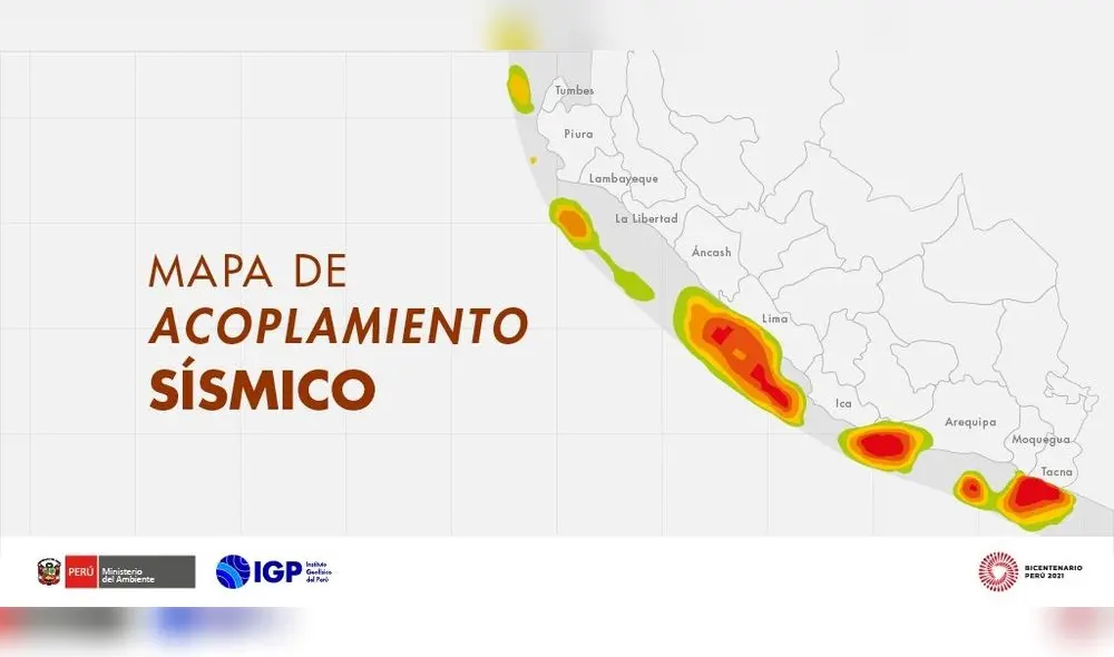 Mapa de Acoplamiento Sísmico en la costa del Perú. Foto: IGP Mapa de Acoplamiento Sísmico en la costa del Perú. Foto: IGP