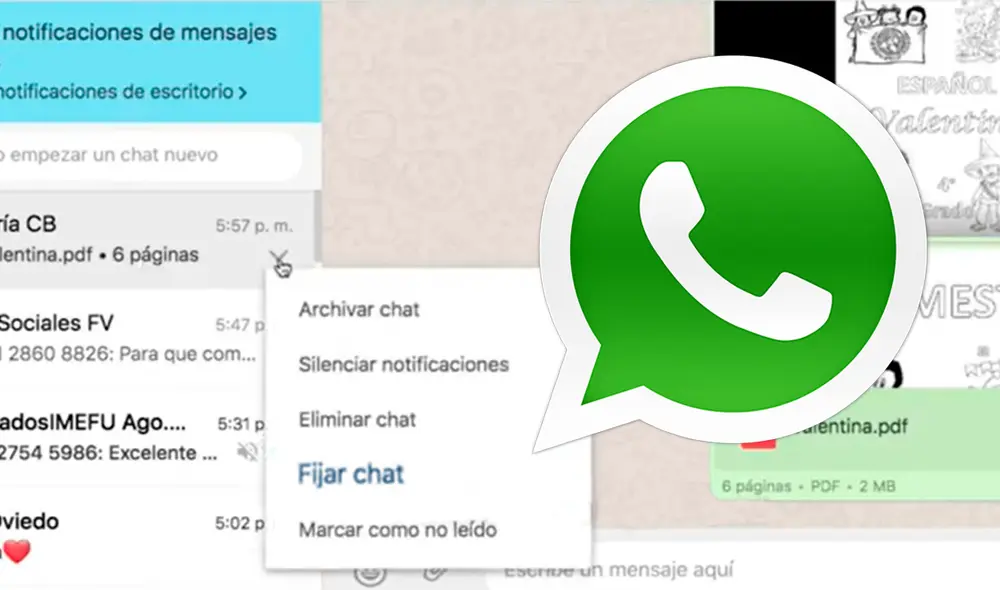 Así podrás fijar cuantos chats quieras en WhatsApp Web. Foto: La República