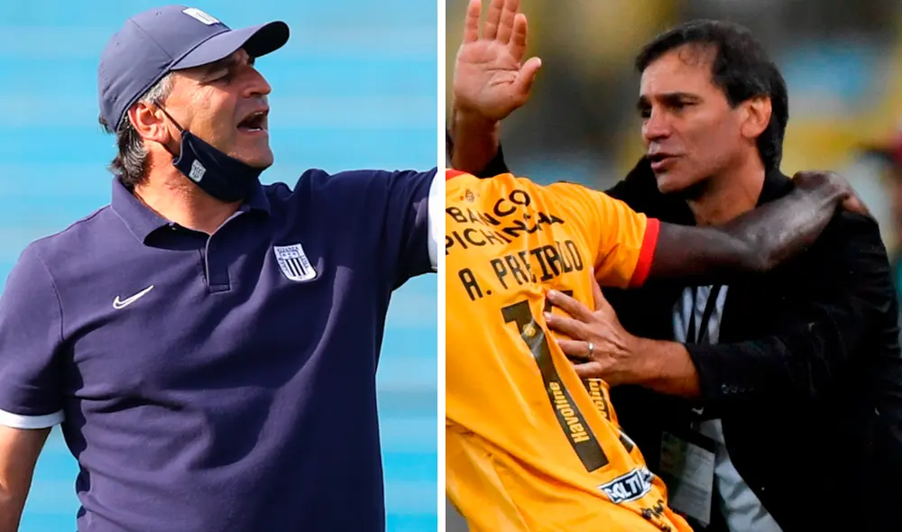 Carlos y Fabián Bustos son entrenadores de Alianza y Barcelona SC, respectivamente. Foto: Liga de Fútbol Profesional/EFE