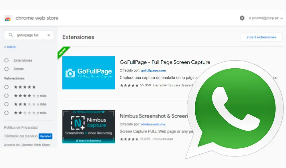 Con esta extensión te será posible capturar toda una conversación de WhatsApp Web. Foto: La República Con esta extensión te será posible capturar toda una conversación de WhatsApp Web. Foto: La República