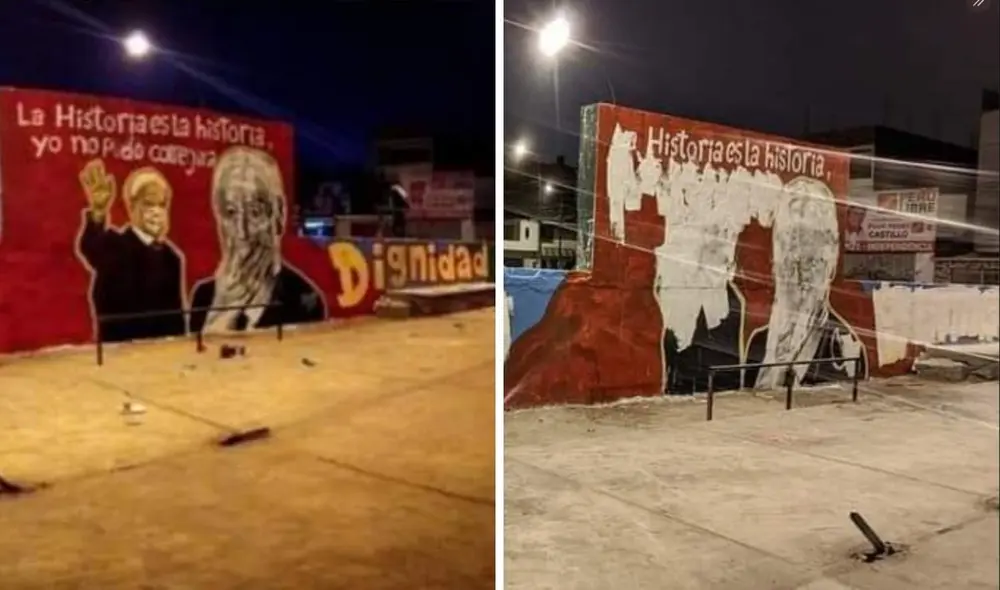 Así quedó el mural tras ser alterado durante la madrugada. Fotos: Twitter/Diario El Progreso