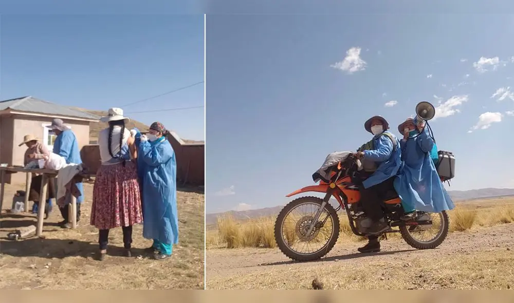 Brigadas visitaron comunidades de Chucuito en moto para vacunar a la población vulnerable. Foto: Diresa Puno