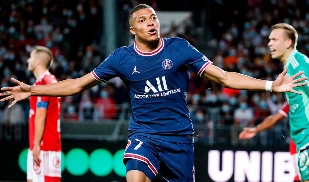 Kylian Mbappé celebrando su gol ante el Stade Brestois 29. Foto: PSG