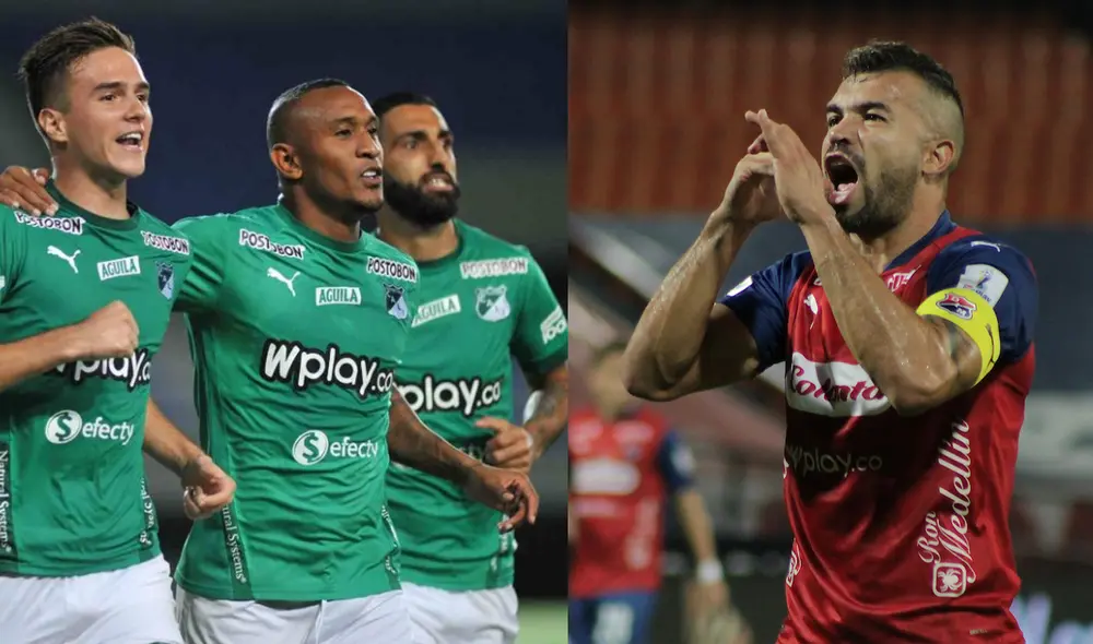 El partido inicia a la 8.00 p. m. (hora de Perú y Colombia). Foto: composición LR / Twitter Deportivo Cali / DIM