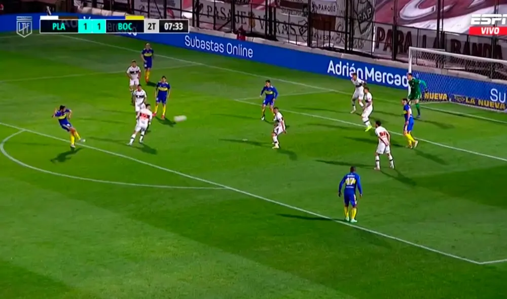 Diego González puso el 2-1 transitorio para Boca Juniors ante Platense. Foto: captura ESPN