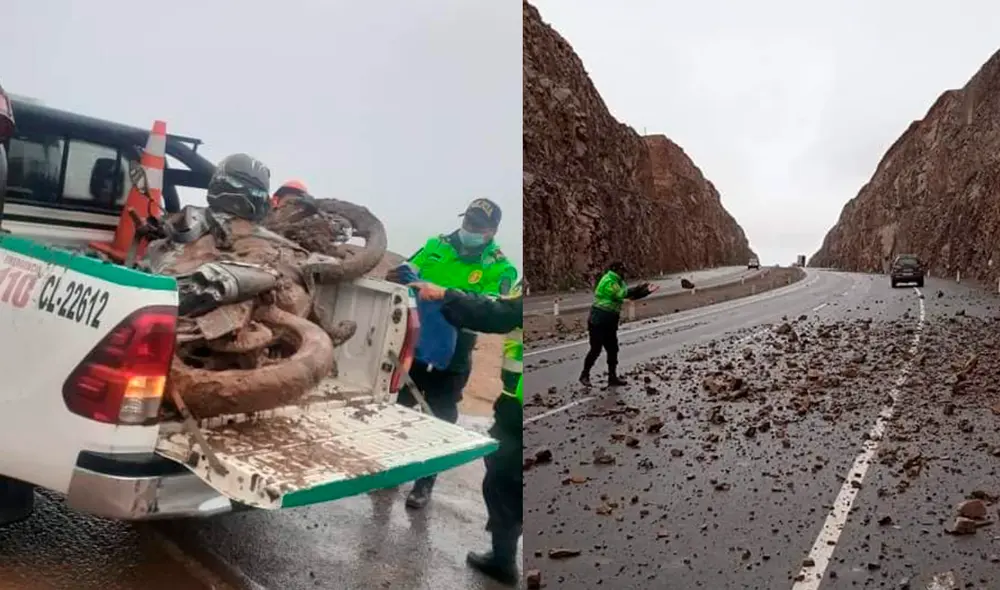 Deslizamientos de piedras se produjo en el kilómetro 93 en Islay. Foto: difusión