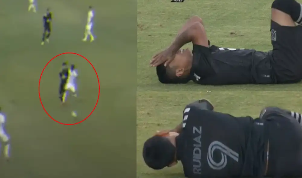 Raúl Ruidíaz acusó el fuerte golpe, pero se repuso rápidamente. Foto: composición/ESPN 2