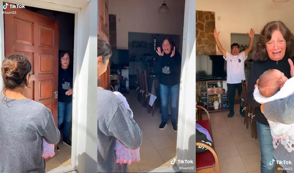 Los ancianos no pudieron romper en llanto al conocer a su nieto. Foto: captura de TikTok Los ancianos no pudieron romper en llanto al conocer a su nieto. Foto: captura de TikTok