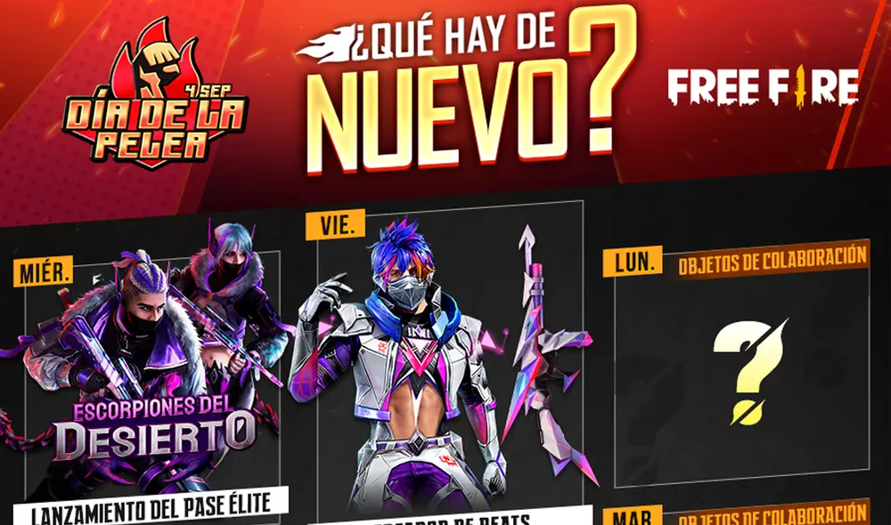 La agenda semanal del 1 al 7 de septiembre traerá dos objetos de colaboración sorpresa para Free Fire. Foto: Garena