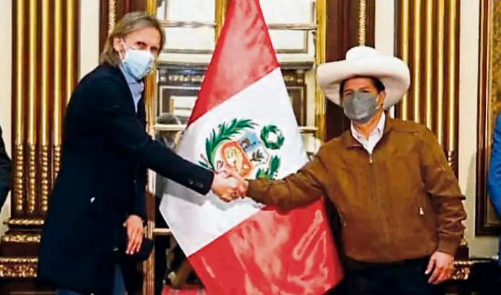 Ricardo Gareca y Pedro Castillo se reunieron en Palacio de Gobierno el último 14 de agosto. Foto: difusión Ricardo Gareca y Pedro Castillo se reunieron en Palacio de Gobierno el último 14 de agosto. Foto: difusión