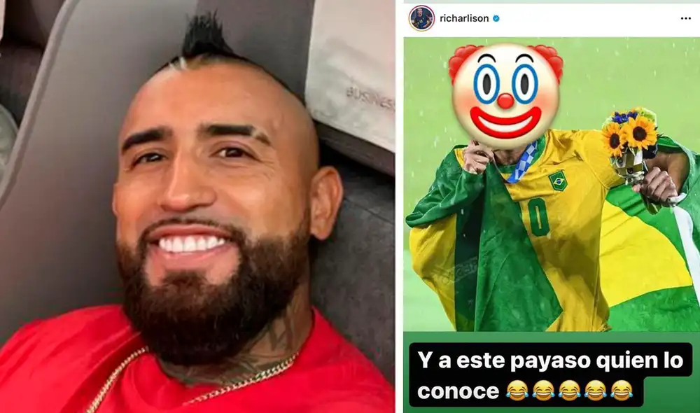 Vidal apuntó ahora contra Richarlison de Andrade por su publicación con la medalla de oro en Tokio 2020. Foto: composición LR Vidal apuntó ahora contra Richarlison de Andrade por su publicación con la medalla de oro en Tokio 2020. Foto: composición LR