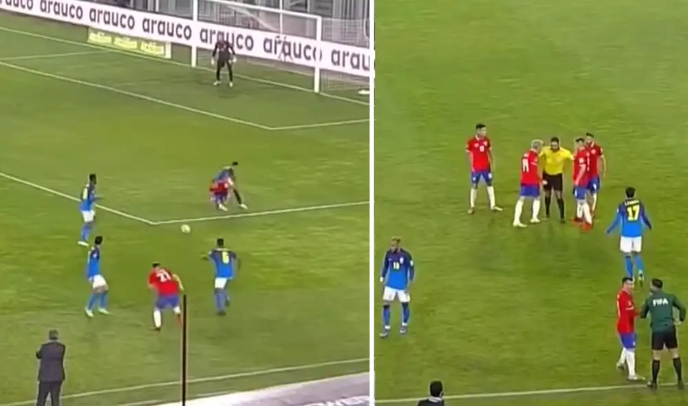 Diego Haro habló con el VAR unos segundos, pero no recibió la sugerencia de revisar la jugada. Foto: captura de video/Estadio TNT Sports