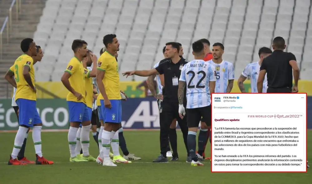 El partido Brasil vs. Argentina quedó interrumpido casi cinco minutos después del pitazo inicial. Foto: AFP El partido Brasil vs. Argentina quedó interrumpido casi cinco minutos después del pitazo inicial. Foto: AFP