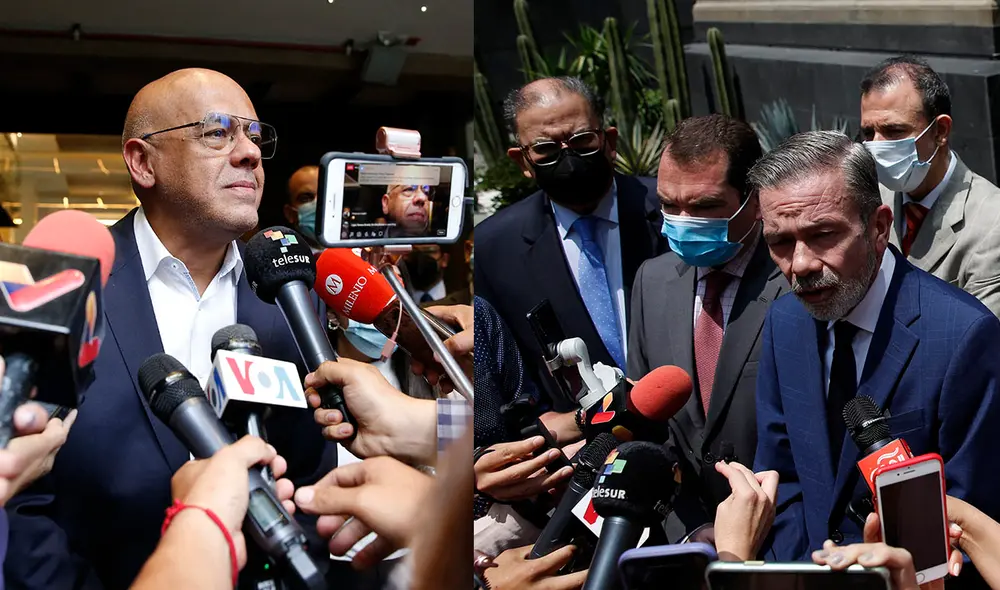 Jorge Rodríguez (izq), representante del Gobierno de Maduro, y Gerardo Blyde (der), represetante de la Plataforma Unitaria de Venezuela, se reúnen en México. Foto: composición/AFP Jorge Rodríguez (izq), representante del Gobierno de Maduro, y Gerardo Blyde (der), represetante de la Plataforma Unitaria de Venezuela, se reúnen en México. Foto: composición/AFP
