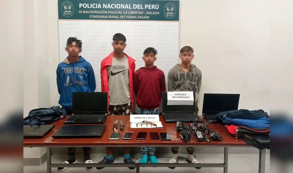 Detenidos y equipos recuperados fueron puestos a disposición de la comisaría de Paiján. Foto: PNP