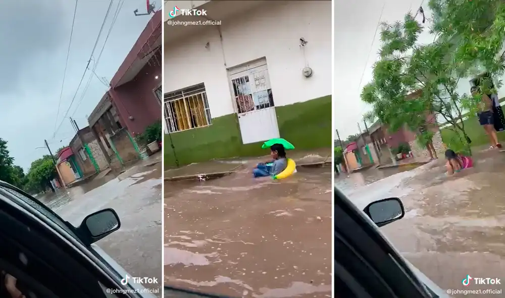 Los niños se deslizaban gracias a las ondas que formaban el paso de los autos. Foto: captura de TikTok