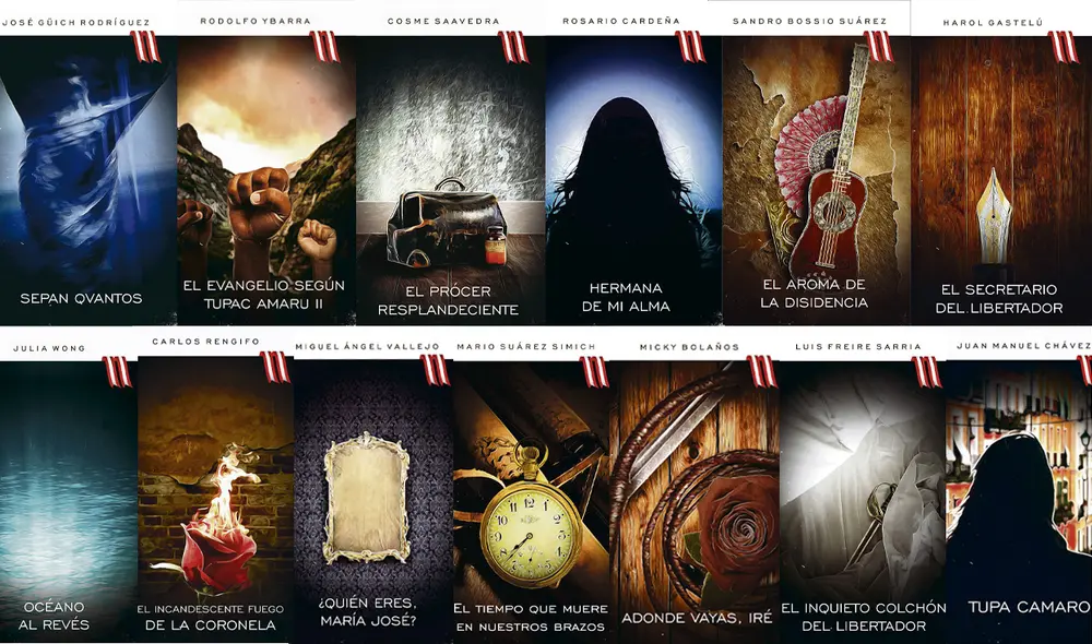 Portadas. Los trece títulos de la Colección Bicentenario. En ellos se recrean, ficcionalmente, personajes y sucesos de nuestra historia. Foto: composición LR