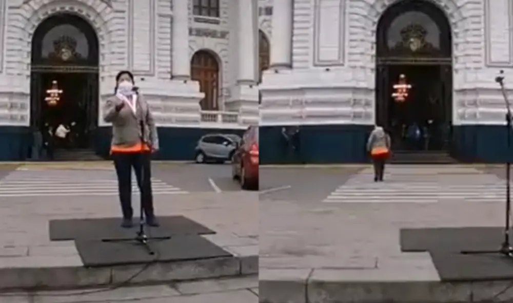 Momento en que la parlamentaria de Juntos por el Perú identifica a reportero de canal opositor y se retira. Foto: Captura/IPYS Momento en que la parlamentaria de Juntos por el Perú identifica a reportero de canal opositor y se retira. Foto: Captura/IPYS