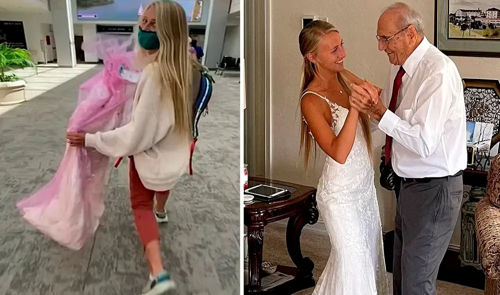 Natalie quiso bailar el primer vals con su abuelo y viajó desde Virginia a Florida para cumplir su gran sueño. Foto: captura de TikTok