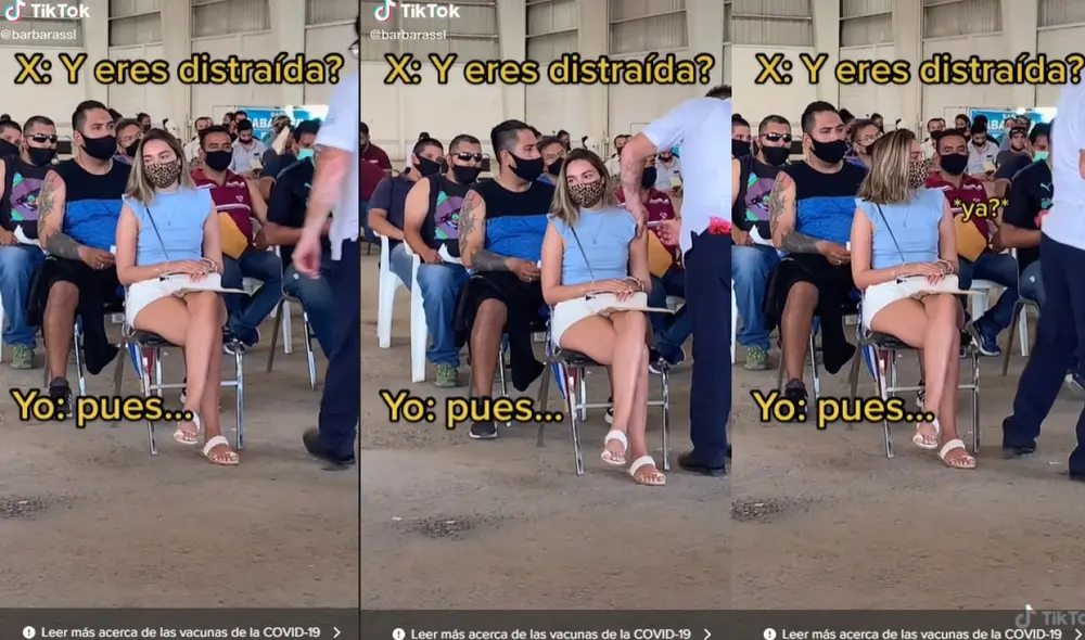 Mujer no se da cuenta cuando el personal de salud procede a vacunarlal. Foto: captura de TikTok Mujer no se da cuenta cuando el personal de salud procede a vacunarlal. Foto: captura de TikTok