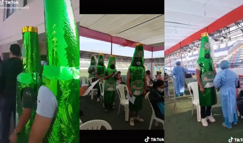 Los jóvenes asistieron a vacunarse con vestuarios hechos por ellos mismos. Foto: captura de TikTok Los jóvenes asistieron a vacunarse con vestuarios hechos por ellos mismos. Foto: captura de TikTok