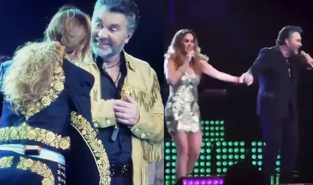Ella con traje de charro y él con una chamarra tamaulipeca hicieron su aparición en el concierto, que fue transmitido en el día de México. Foto: captura Twitter alejandraVCB