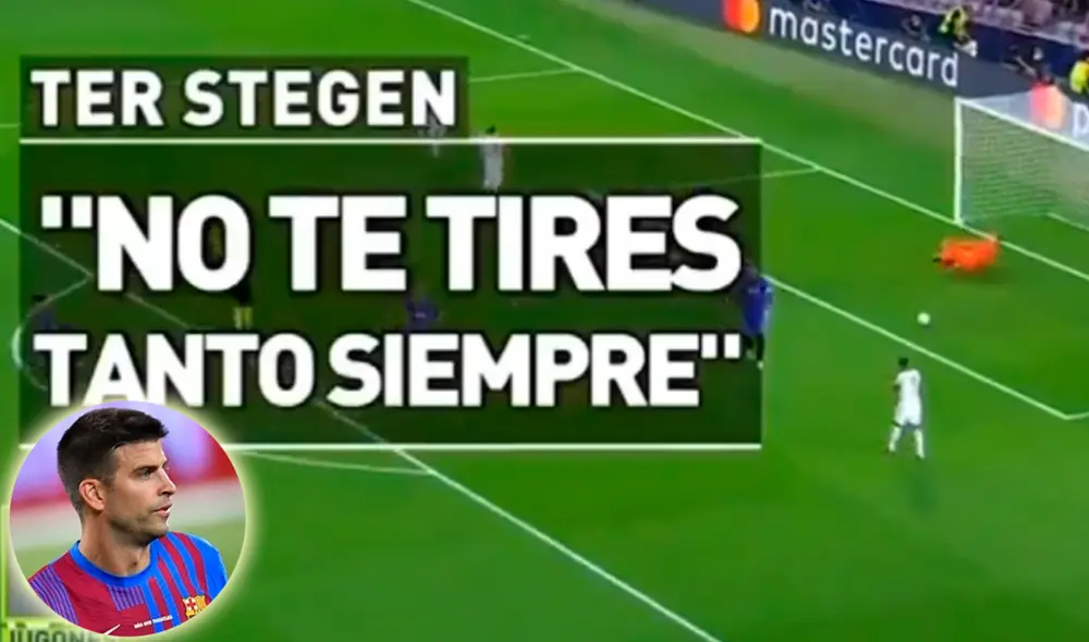 Ter Stegen arremetió contra Piqué durante el gol del ariete polaco. Foto: captura Jugones