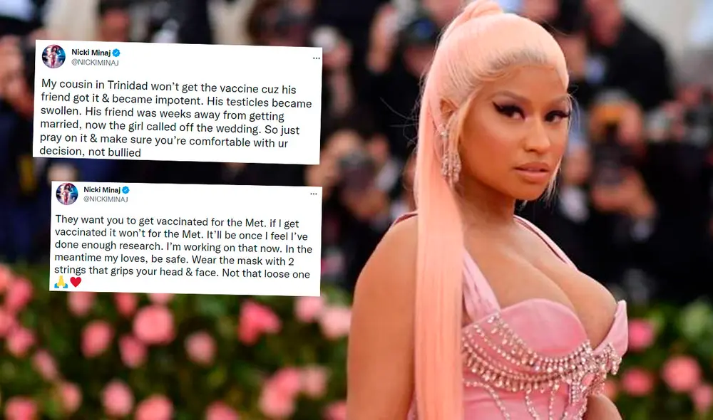 Nicki Minaj ha publicado en Twitter que está en contra de vacunarse contra la COVID-19. Foto: composición/Twitter/Nicki Minaj/AP