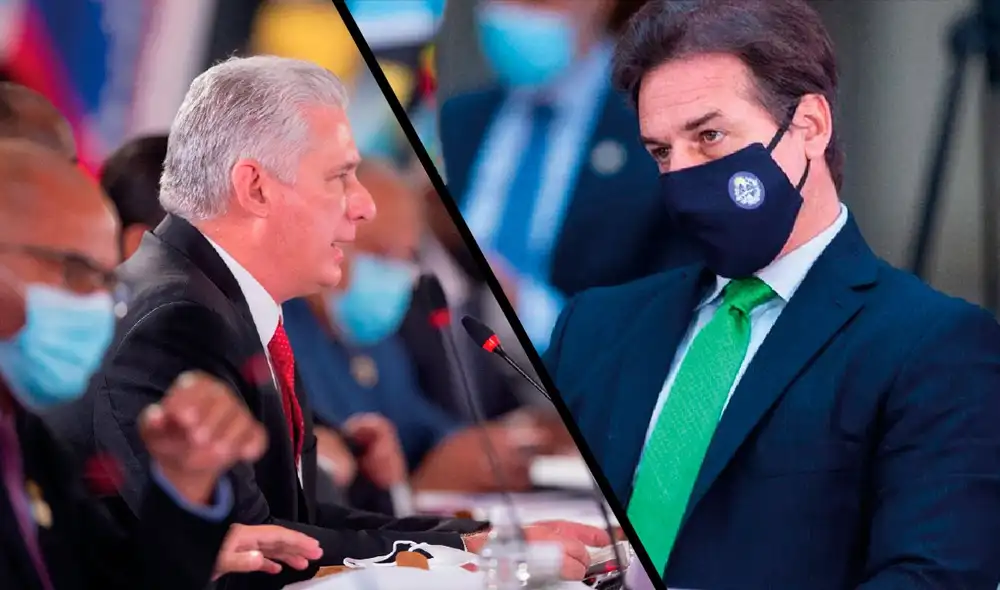 El tenso momento se origino cuando Lacalle Pou señaló que ve con preocupación lo que ocurre en Venezuela, Cuba y Nicaragua  Foto: composición/Secretaría de Relaciones Exteriores de México/AFP