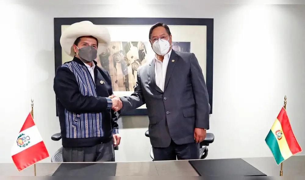 Pedro Castillo y Luis Arce Catacora tuvieron un encuentro en México. Foto: Presidencia