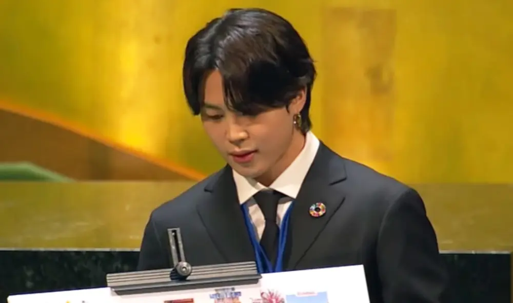 Park Jimin en su disertación en la Asamblea General de la ONU. Foto: captura YouTube
