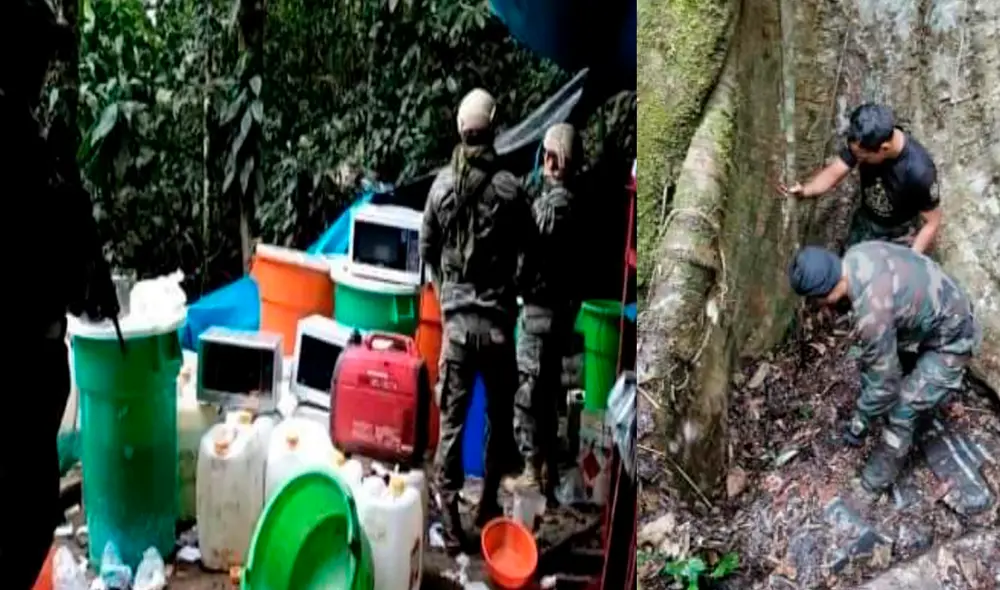 Agentes localizaron un laboratorio clandestino donde encontraron varios bidones que contenían alcaloide cocaína en solución. Foto: PNP Agentes localizaron un laboratorio clandestino donde encontraron varios bidones que contenían alcaloide cocaína en solución. Foto: PNP