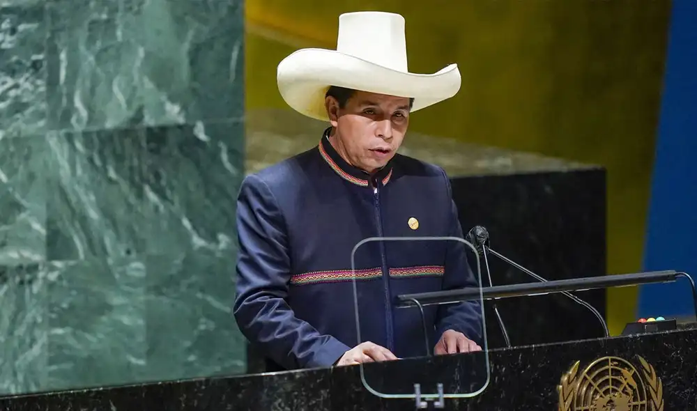 Castillo brindó un discurso en la ONU durante su gira internacional a Estados Unidos. Foto: AFP