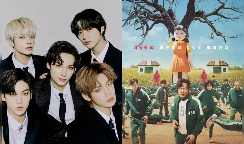 Squid game conquista al público en general y a los idols K-pop, como Soobin y Hueningkai de TXT. Foto: composición BIGHIT/Netflix