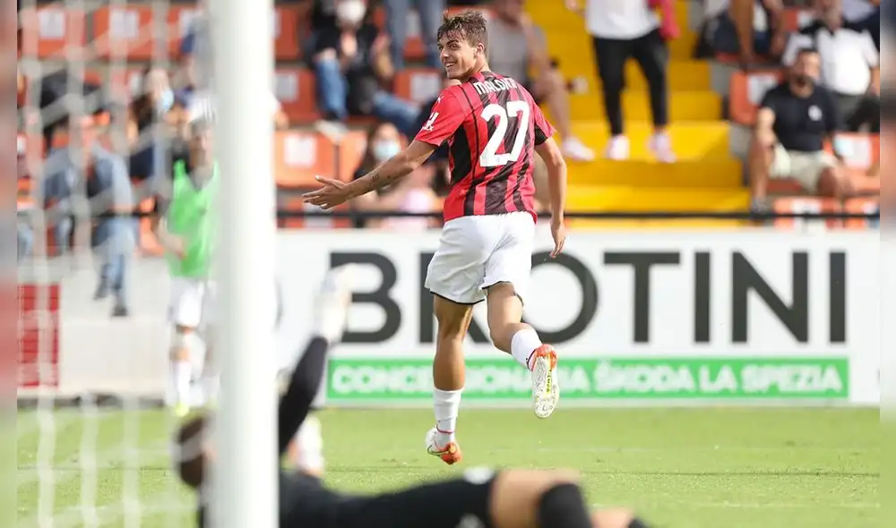 Daniel Maldini anotó su primer gol con la camiseta del Milan ante el Spezia. Foto: ESPN Daniel Maldini anotó su primer gol con la camiseta del Milan ante el Spezia. Foto: ESPN