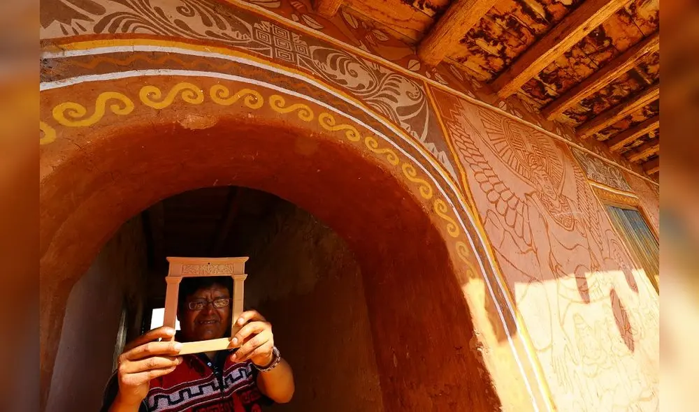 Muralista. El trazo y la temática de Yuri Guevara están inspirados en la tradición cusqueña. Fotografía: Roberto Ochoa