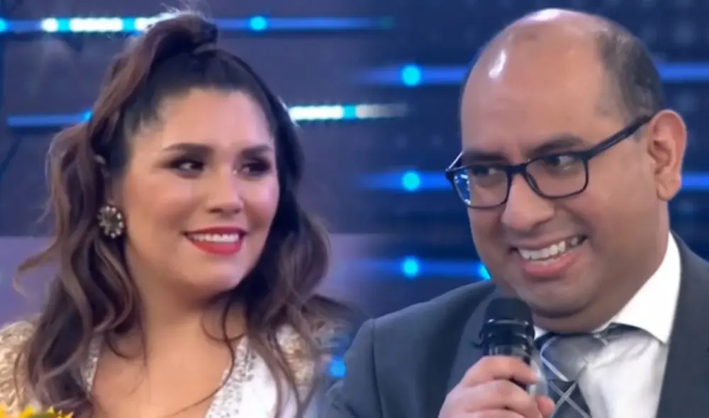 Lady Guillén emocionada por sorpresa de su esposo Christiam Uribe. Foto: captura de América TV