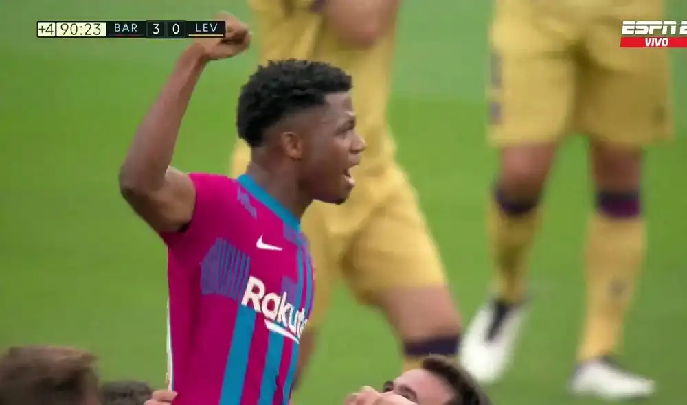 Ansu Fati volvió a marcar con la camiseta azulgrana tras diez meses. Foto: captura/ESPN 2