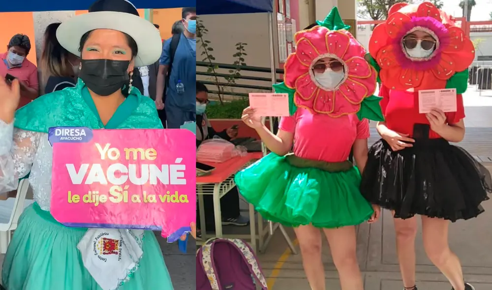 Jóvenes mostraron su entusiasmo y lucieron diversos trajes durante campaña de vacunación. Foto: Diresa Ayacucho