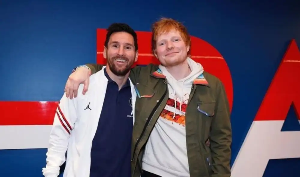 Lionel Messi y Ed Sheeran fueron fotografiados a la salida del encuentro entre PSG y Manchester City. Foto: Instagram @leomessi.