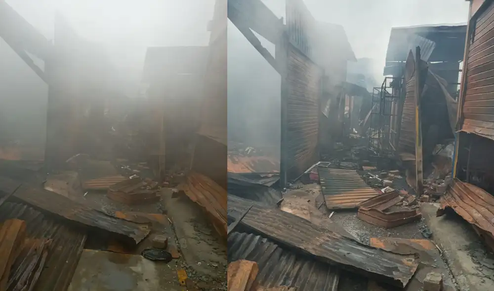 Bomberos continúan con la labor de aplacamiento de las llamas. Foto: URPI-LR Bomberos continúan con la labor de aplacamiento de las llamas. Foto: URPI-LR