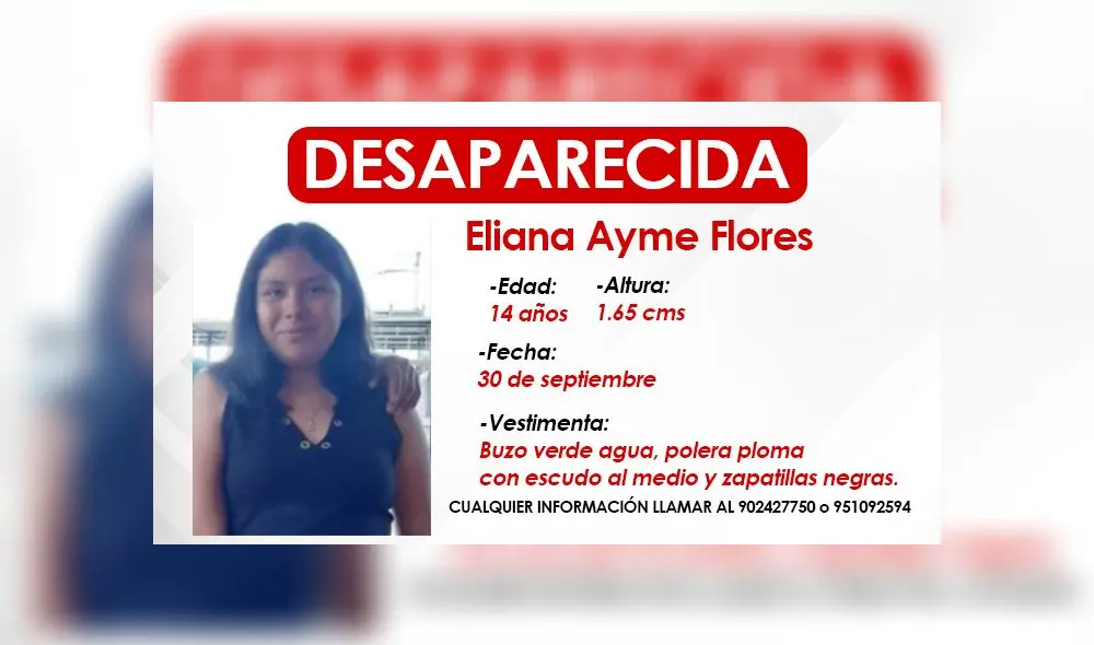 Si conoce cualquier dato sobre el paradero de la menor, no dude en comunicarse al 902 427 750 o al 951 092 594. Foto: La República