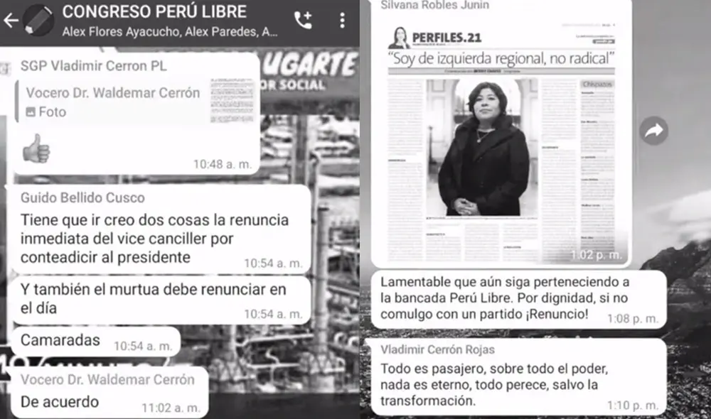 Chats del WhatsApp de Perú Libre. Foto: captura/Epicentro