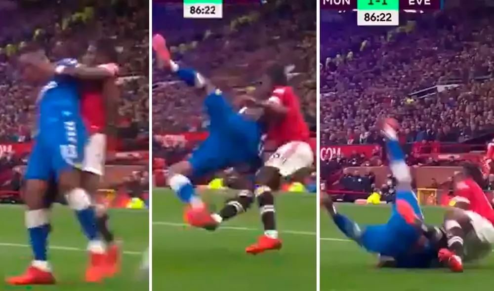 Paul Pogba y Yerry Mina protagonizaron una curiosa escena en pleno encuentro. Foto: captura/ESPN