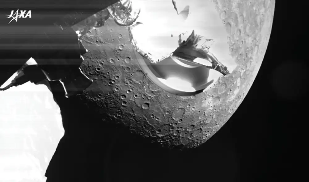 La nave BepiColombo sobrevoló Mercurio y envió las primeras imágenes de la superficie del planeta. Foto: ESA / JAXA