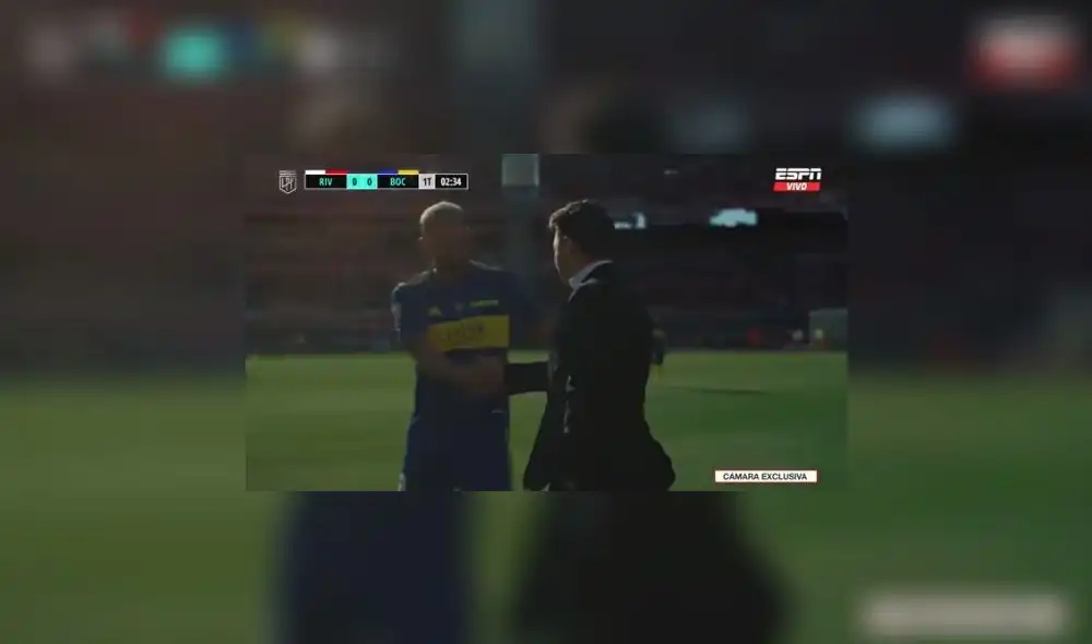 Boca vs. River: Edwin Cardona se acercó a saludar al Marcelo Gallardo. Foto: Captura ESPN